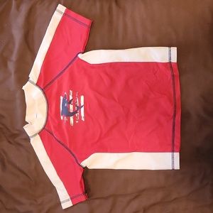 Red white and blue shark rashguard 4t